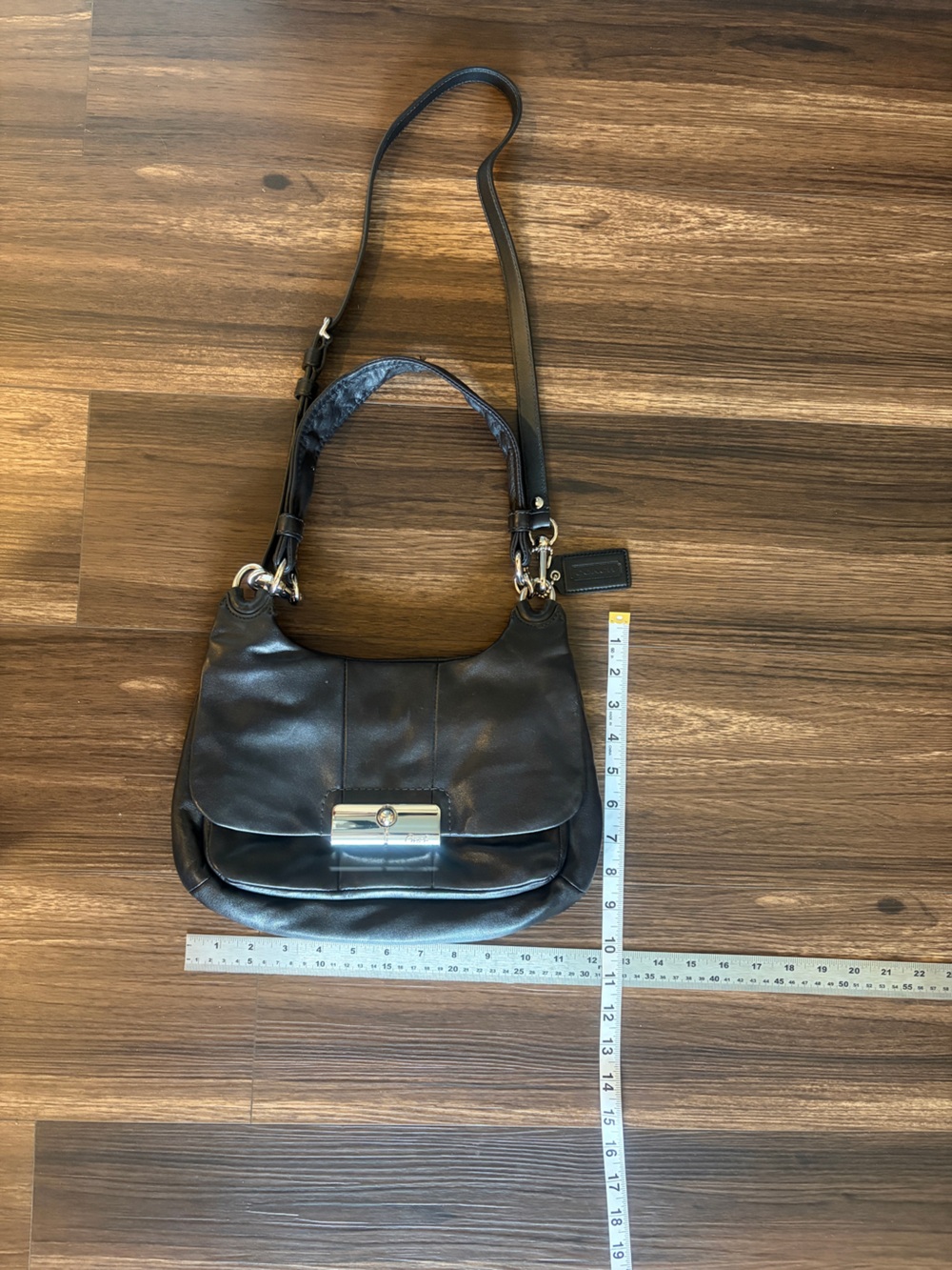 Coach Kristin Black Leather Shoulder Bag with Silver-Tone Clasp - Picture 15 of 16